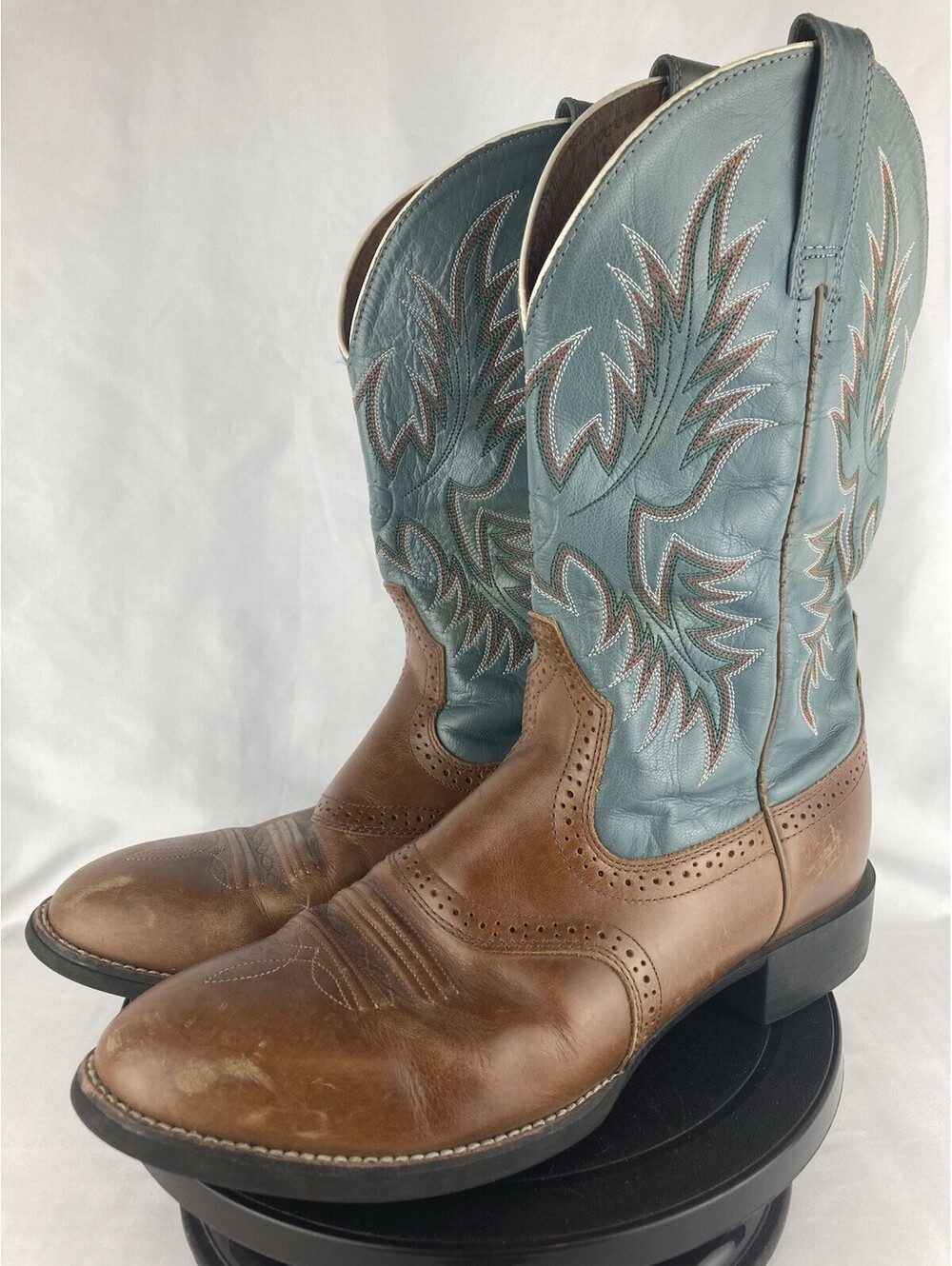 Men’s 10.5 D Ariat Heritage Western Blue Leather Cowboy Boots Wingtip Brogue